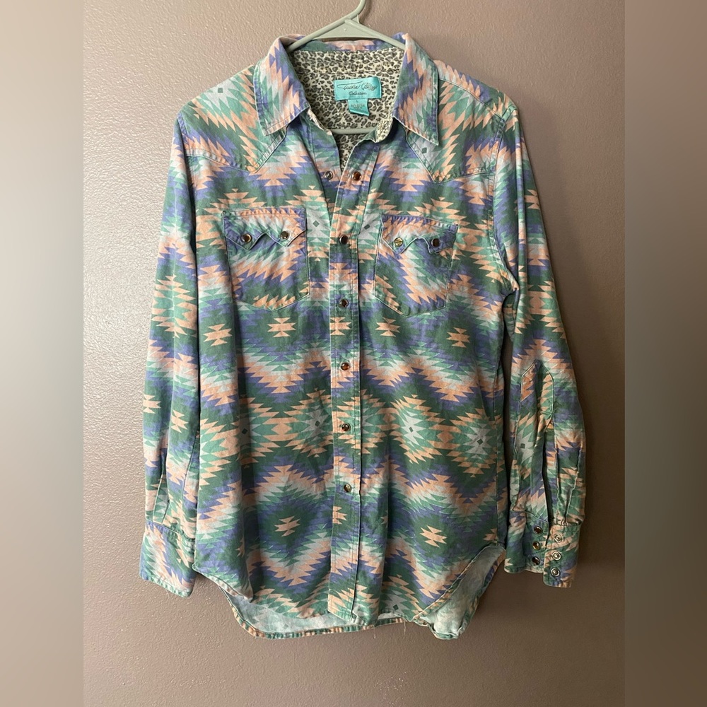 Vintage Southwest print pearl snap button up